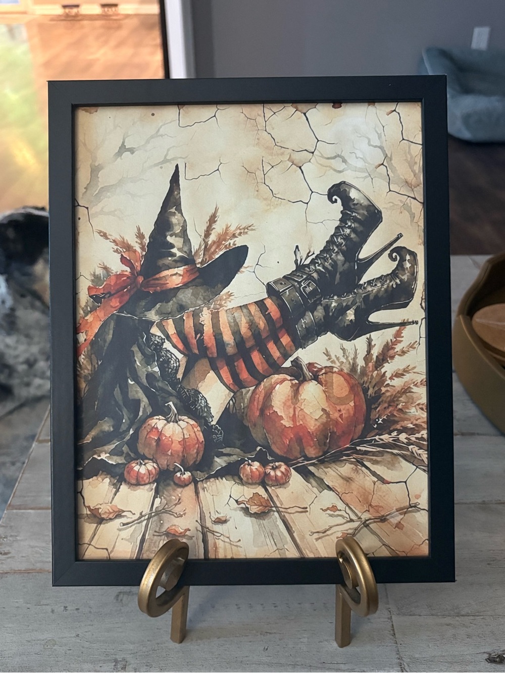 Halloween Witch Legs Pumpkin Art Print Framed 8x10
